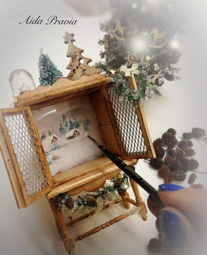 Peinture miniature paysage de noël